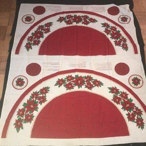 2 Vintage Poinsettia Christmas tree skirt panels